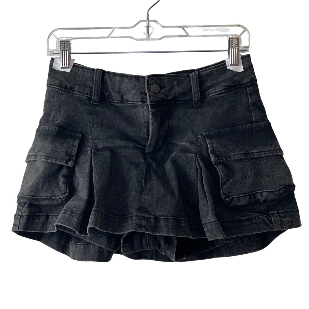 Wild Fable Cargo Skort Women Size 0 Black Pleated Utility Denim Mini Festival